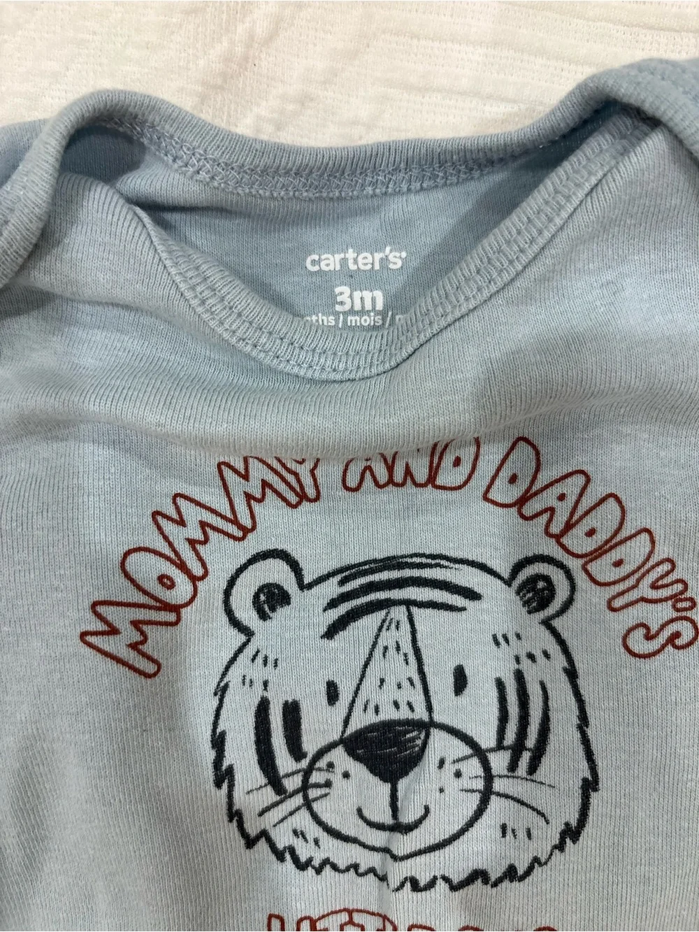 Carter’s Blue Long-Sleeve Baby One-Piece with 'Little Cub' Tiger Graphic
